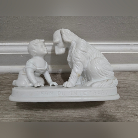 Beautiful Antique Bisque Dog Child Swedish Figure "Kan Du Inte Tala" Display - Picture 8 of 8